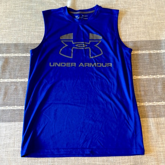 Under Armour Boys Sleeveless Shirts, Red and Blue, Both Size Large - Picture 3 of 3